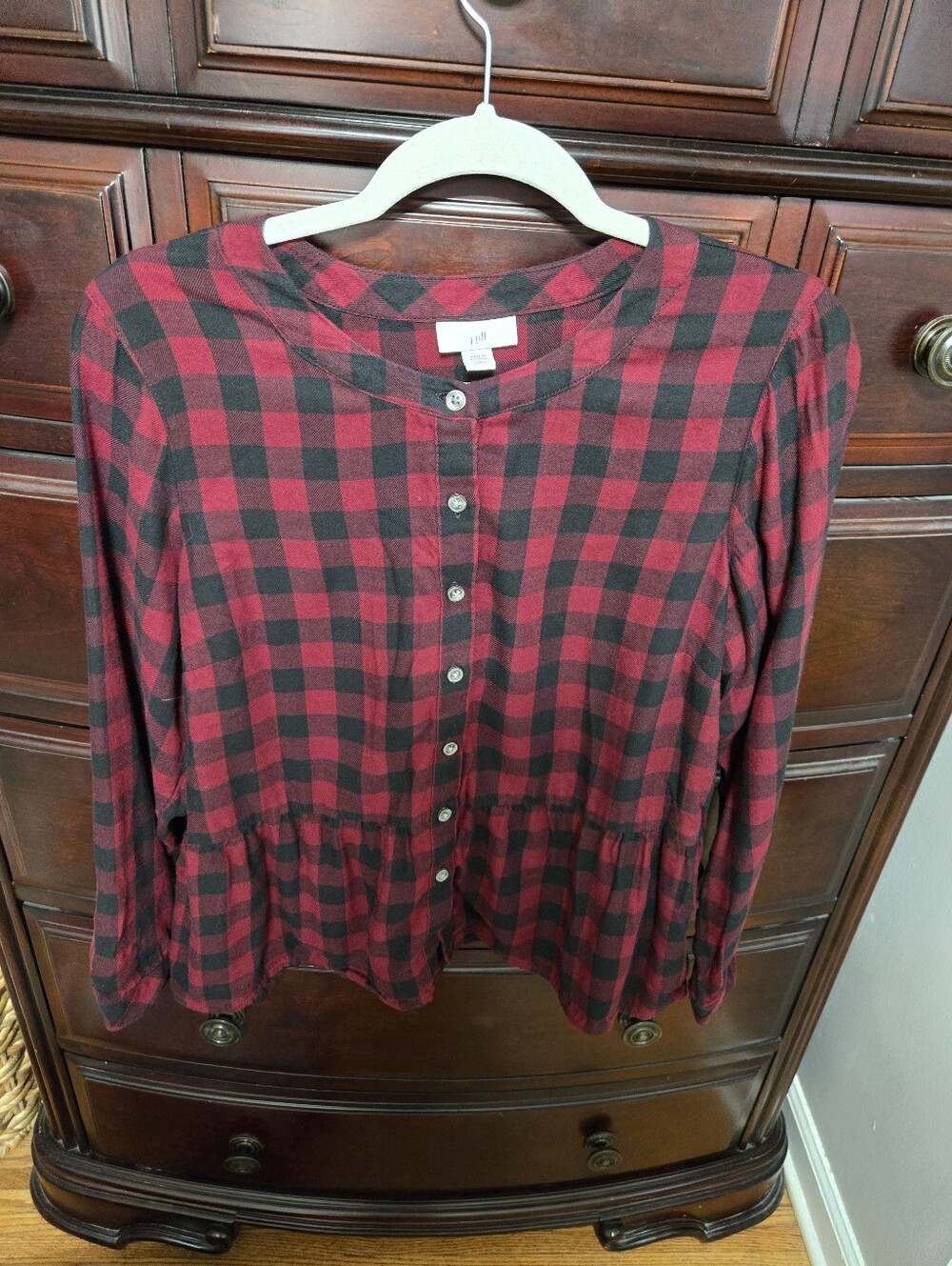 J. Jill Red and Black Plaid Button-Front Top